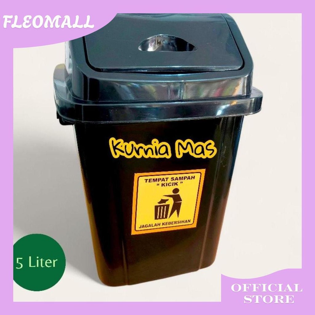 Tempat Sampah Estetik Warna Hitam 5 Liter Dengan Tutup Tong Sampah Plastik Elit Aesthetic Kamar Mand