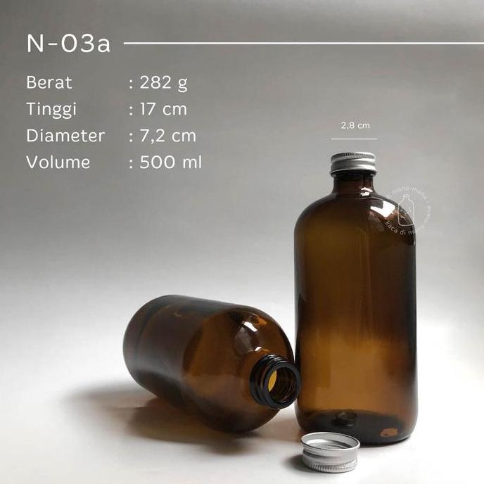 Botol kaca 500ml amber - botol juice kopi - Boston Round