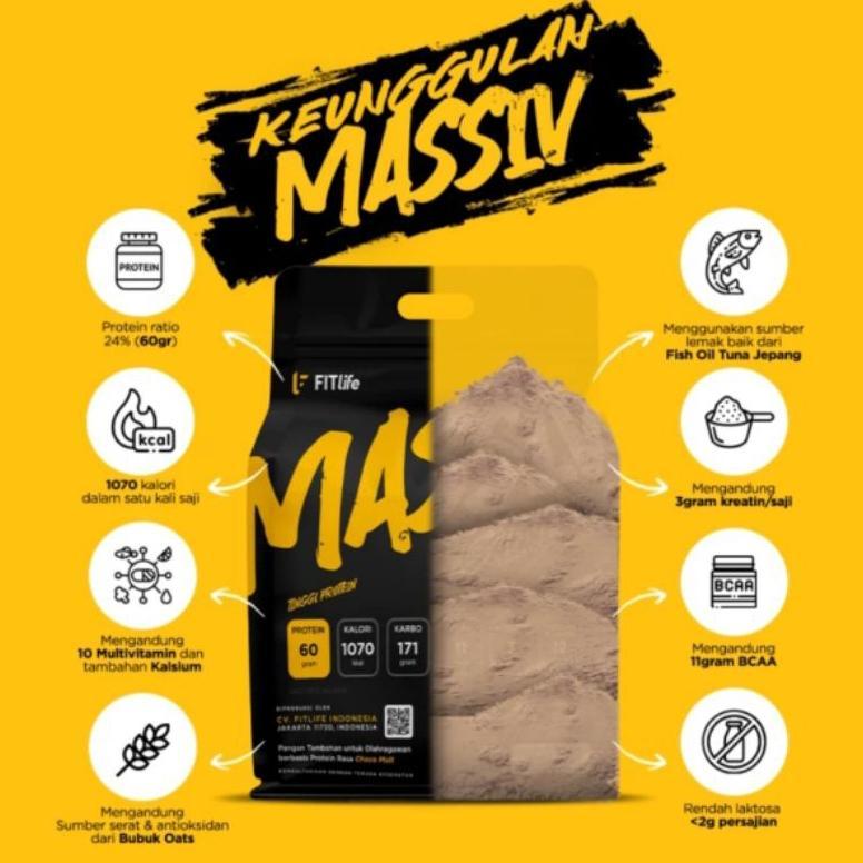 Fitlife Massiv Gainer 12 Lbs Susu Penambah Berat Badan Tinggi Kalori & Protein Original