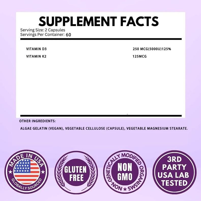(Promo) Salorie Usa Vitamin D3 5000 Iu K2 125Mcg 60 Kapsul D3K2 5000Iu Original
