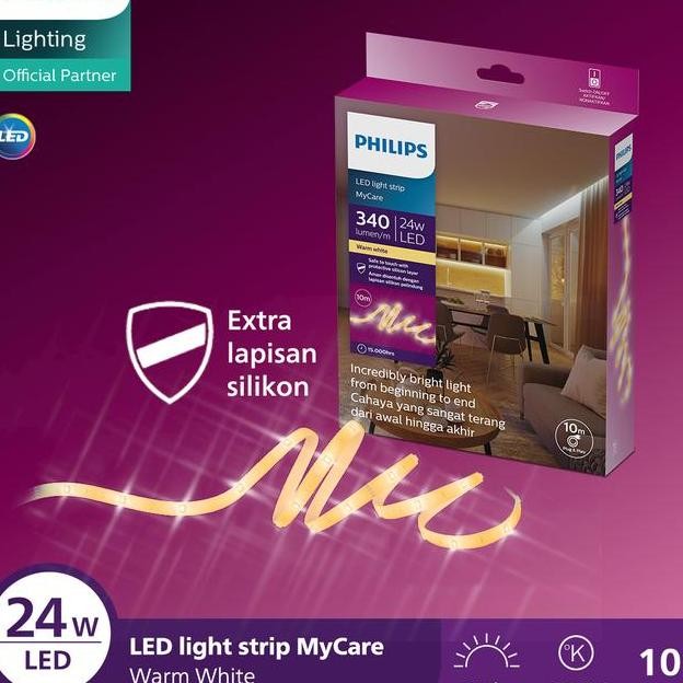 Lampu Philips Led Strip Mycare 24W 10M Plug And Play 2700K Kuning