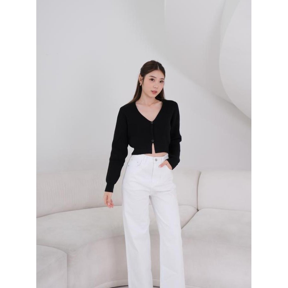 Kiyorawears - Mu Fen Two Button Crop Cardigan / Outer Knit / Cheongsam Blouse / Cny Top / Atasan Raj