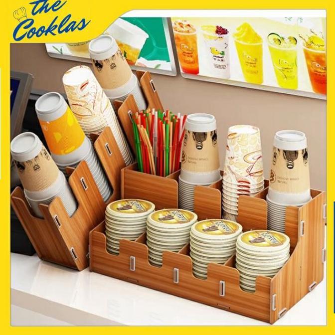 TERMURAH - Paper Cup Holder Rack | Rak Organizer Gelas Kertas Plastik Model Kayu
