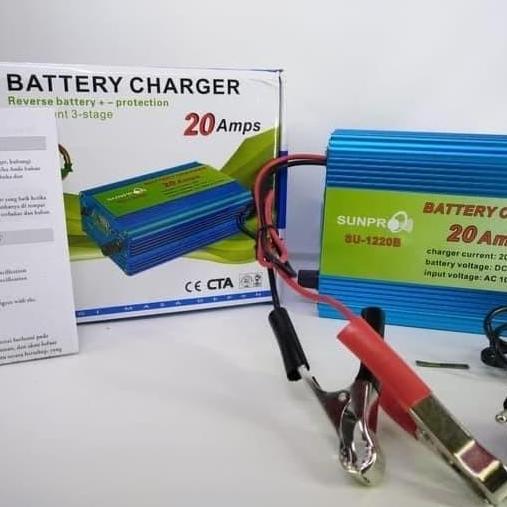 Charger aki Otomatis 20Ampere Cas Aki Mobil 20A Sunpro
