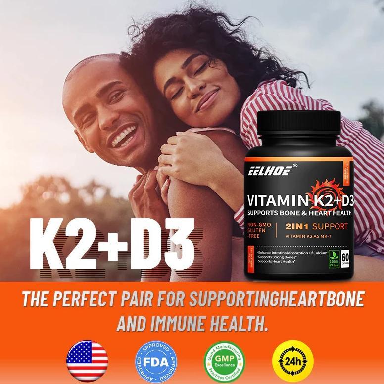 (Promo) Ellhoe Usa Vitamin K2 90 Mcg D3 5000 Iu 60 Kapsul K2+D3 5000Iu Original