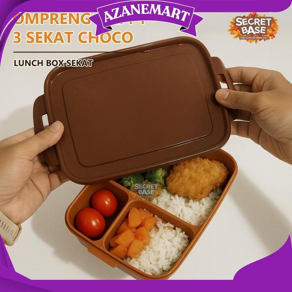 Ompreng Happy 3 Sekat Choco - Ompreng Kotak Makan / Kotak Bekal / Lunch Box Sekat Ori