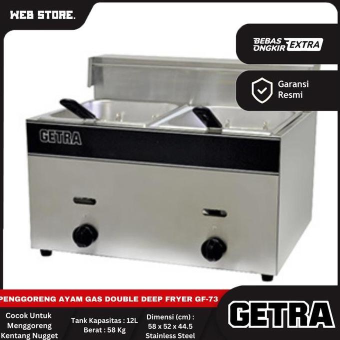 CORVUS Penggoreng Ayam Gas 2 Tungku Deep Fryer Stainless 12 Liter GF-73 Getra