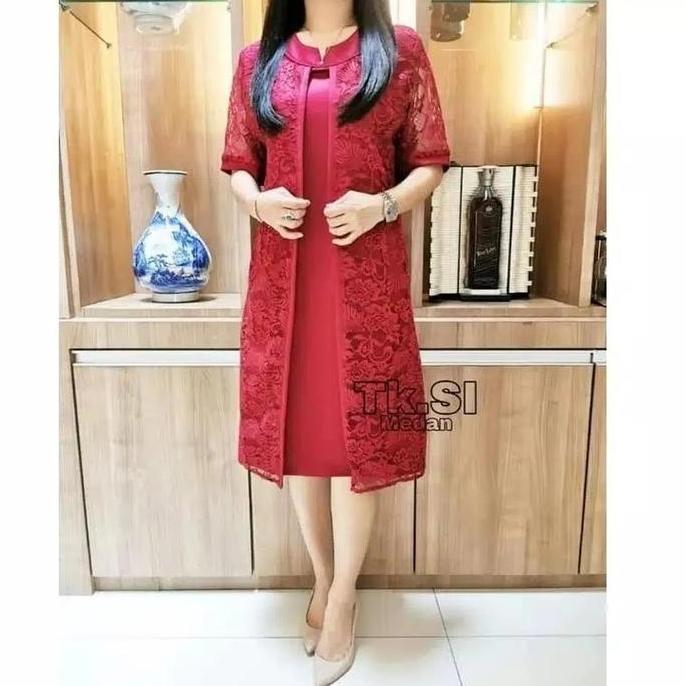 Promo JUMBO DRESS PESTA WANITA SCUBA PREMIUM MIX BROKAT BUKA TUTUP L-5L COD