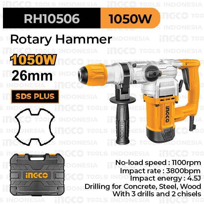Rotary Hammer Drill (1050W,4.5J) INGCO RH10506 Bor Bobok Tembok Beton