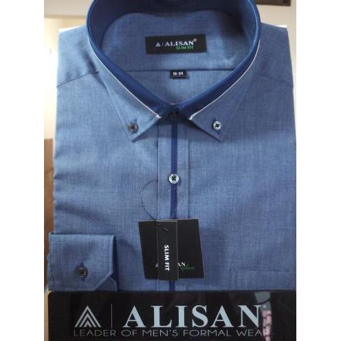 Alisan Kemeja Kerah Kombinasi Slim Fit Lengan Panjang //Two Tone Biru/
