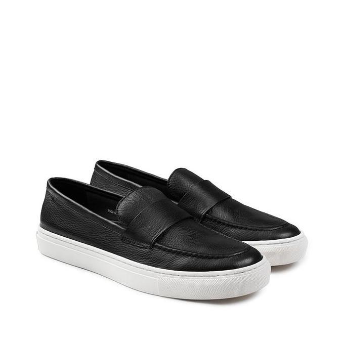 Prabu - Samudra Black White Sepatu Slip On Sneakers Kulit Pria Hitam Putih GJ