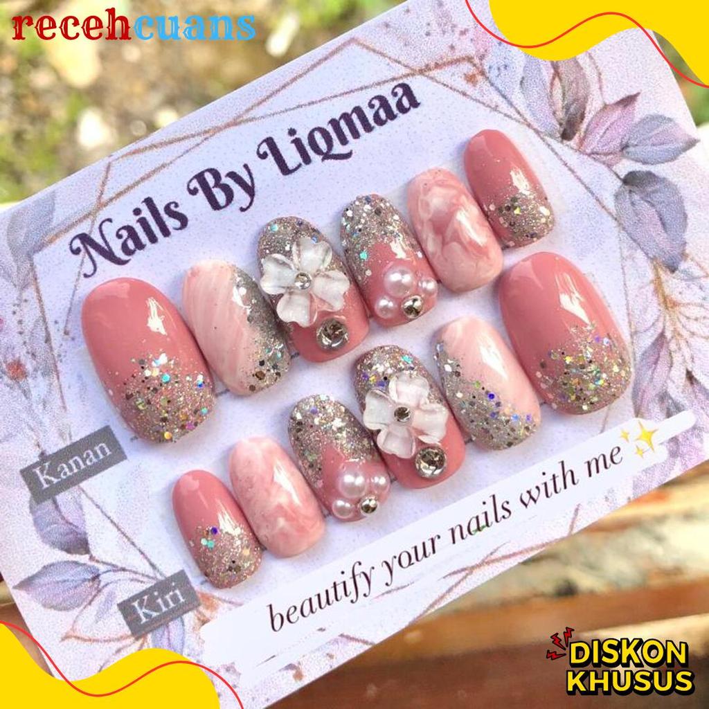 50% Off Kuku Palsu Pink Nude Kombi Bunga / Kuku Palsu Wedding / Nail Art Nude / Kuku Palsu Nude / Na