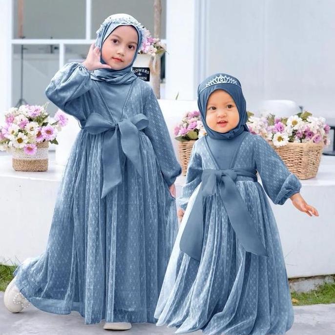 DS30 >> Kid Ladys ( S M L XL XXL) Gamis anak perempuan Dress anak brukat/Gamis anak mewah pita Polie