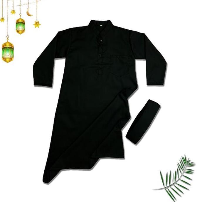 DE30 - Jubah Muslim Anak Laki-laki lengan panjang Polos / pakaian Muslim Anak 1 - 12 tahun motif Pol