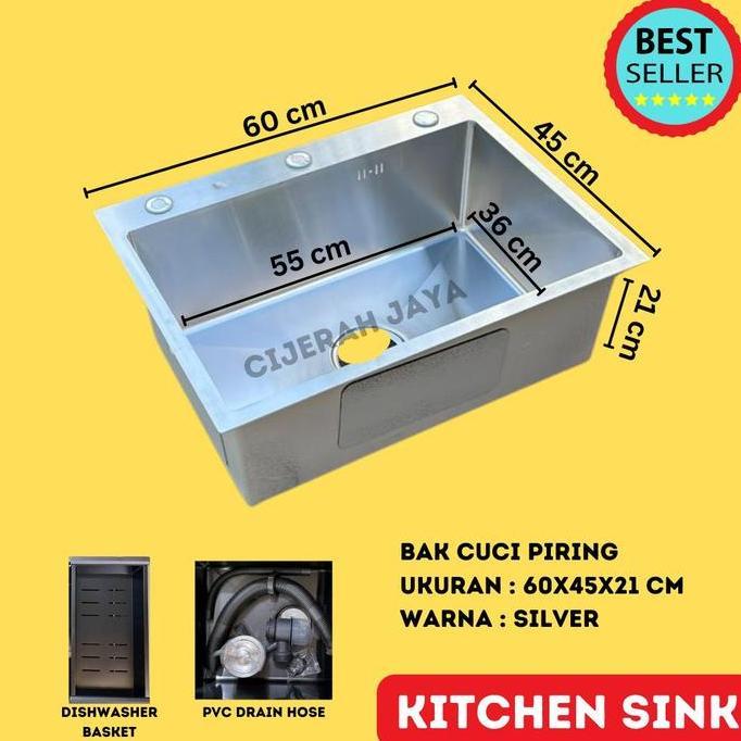 BAK CUCI PIRING STAINLESS 1 LUBANG KITCHEN SINK JKM 60X45 LUBANG DALAM