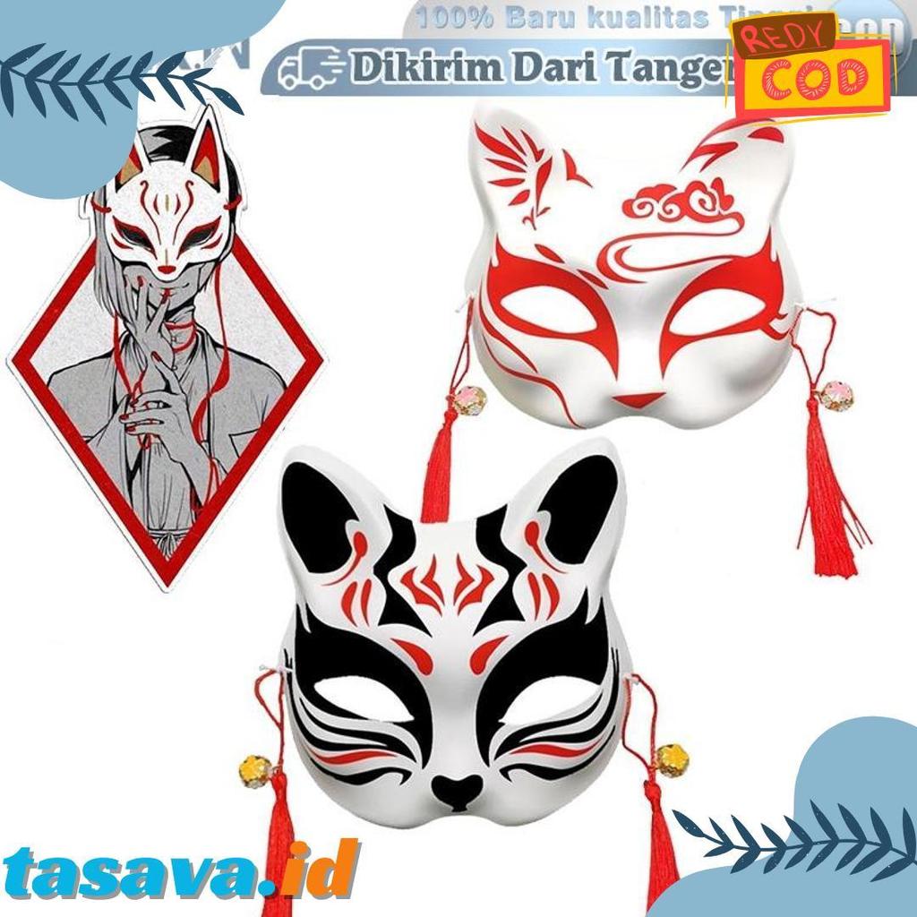 Cusss Serbu Jepang Kitsune Mask Topeng Kitsune Topeng Cosplay Festival Mask Halloween Half-Face Cosp