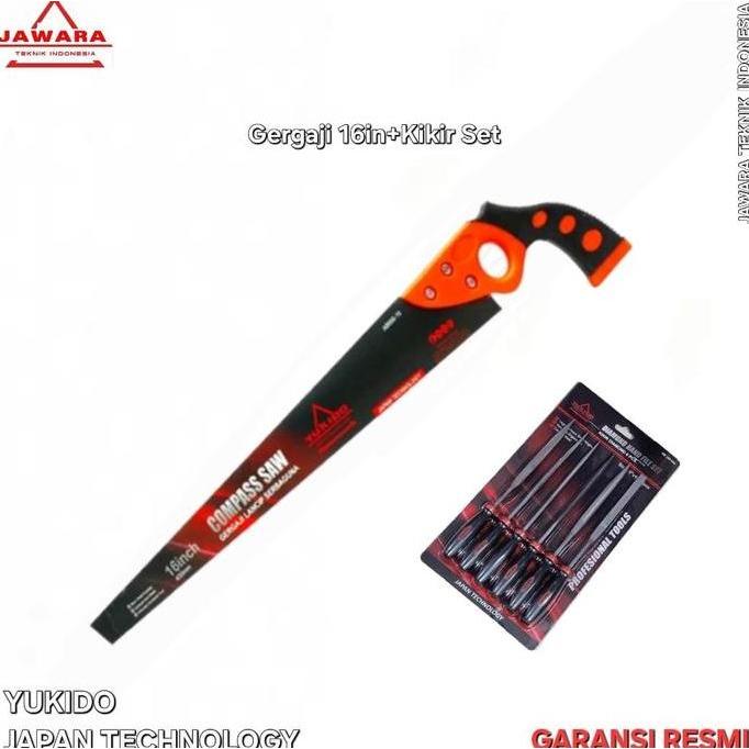 LIBARDIRT Gergaji kayu manual model lancip Gergaji potong kayu Compass 16 inch+Kikir set 6 pcs Origi