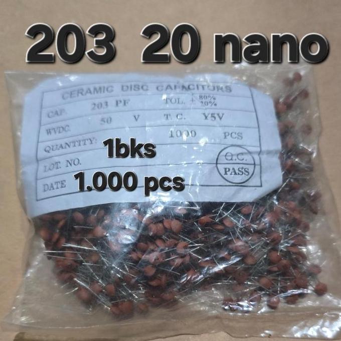 ( 203 20 Nf 50V Ceramic 1Bks ) Kapasitor Capasitor Keramik Ceramic 20 Nf 20 Nano Farat 20N 203