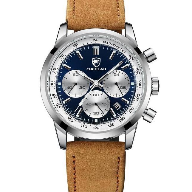 Jam Tangan Cheetah Lelaki Mewah Berkualiti Tinggi Kalis Air Kronograf Dengan Stopwatch Berkilau Jam 