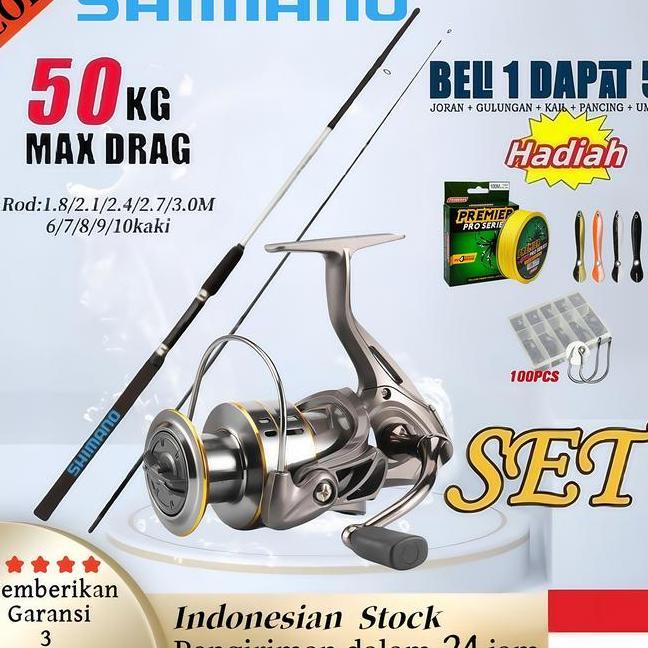 2025 Shimano Rod Fishing Rod Set Reel Spinning Joran Pancing 1 Set 2 Section Rod Spinning Reel