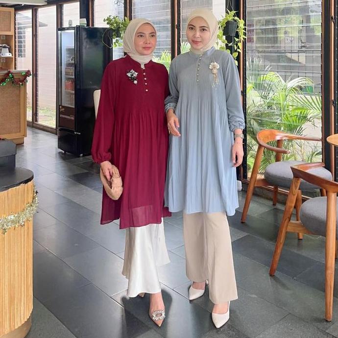 BELLE PLEATED TUNIC | Pleated Long Tunic | Tunic Plisket Wanita Premium | Tunic Korean Look | Tunik 