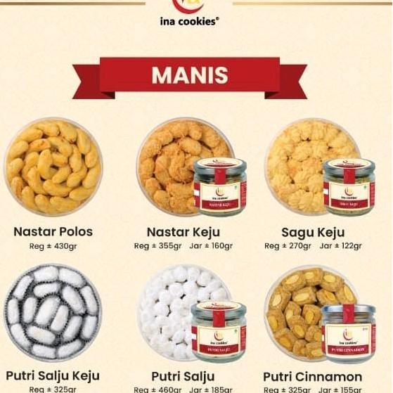 Ina cookies Varian Manis Nastar / Putri Salju / Sagu keju/Lidah kucing/Red Velvet TS