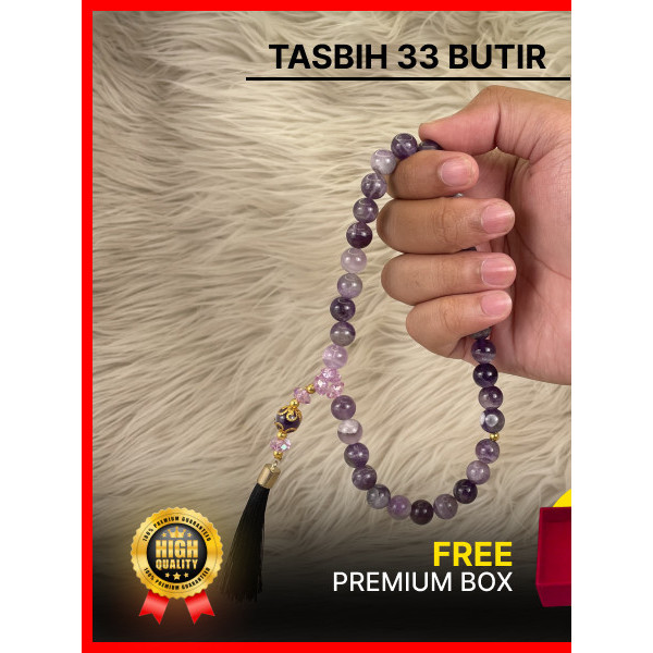 Tasbih Giok Lavender Asli 100%  Batu Giok Ungu Muda Alam  Tasbih Kesehatan Premium