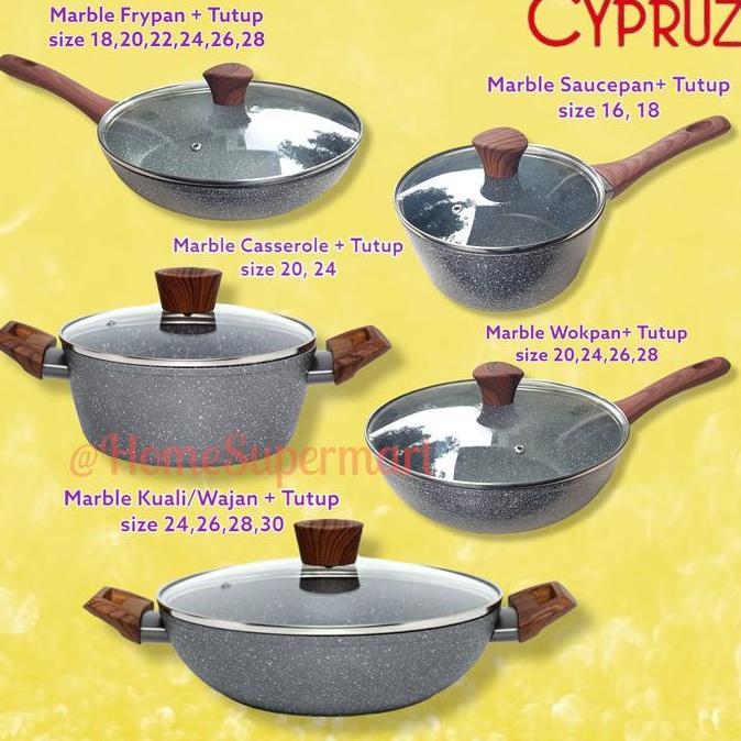 Cypruz Panci Marble Anti Lengket Panci Wajan Keramik Dengan Tutup Kaca