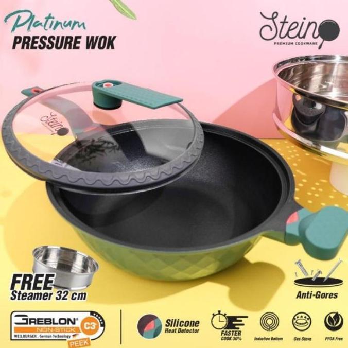 TERBARU - STEINCOOKWARE STEIN WOK PLATINUM PRESSURE COOKER PANCI PRESTO 32 CM