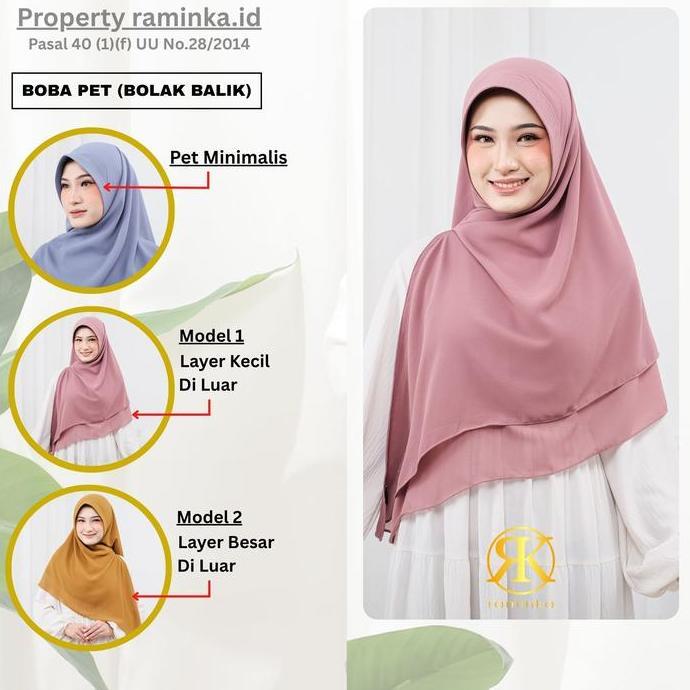 RAMINKA HIJAB BOBA PET FATIMAH KERUDUNG INSTAN MUSLIM PET JILBAB KHIMAR INSTAN SEGI EMPAT CERUTY CER