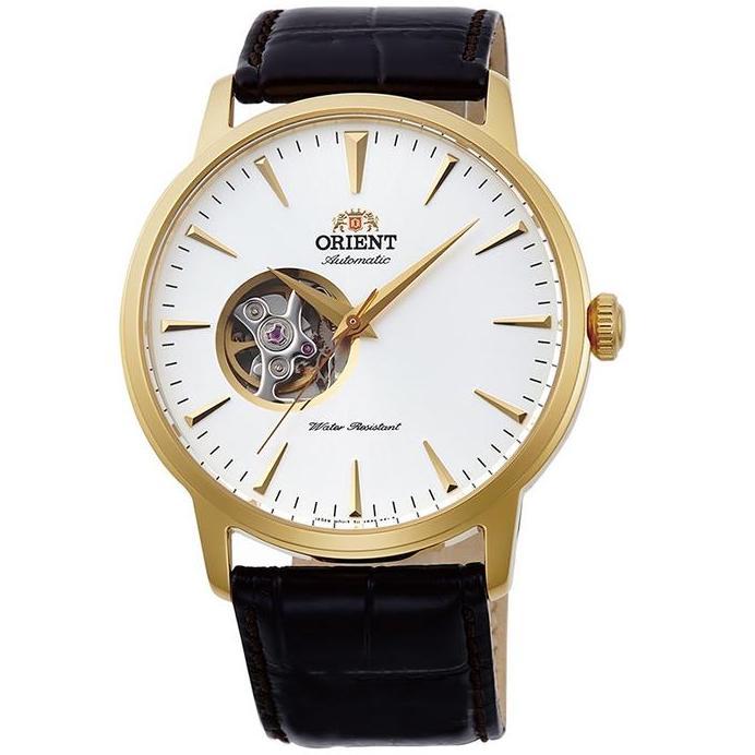 Jam Tangan Pria Orient FAG02003W0 Automatic Open Heart White Dial Brown Leather