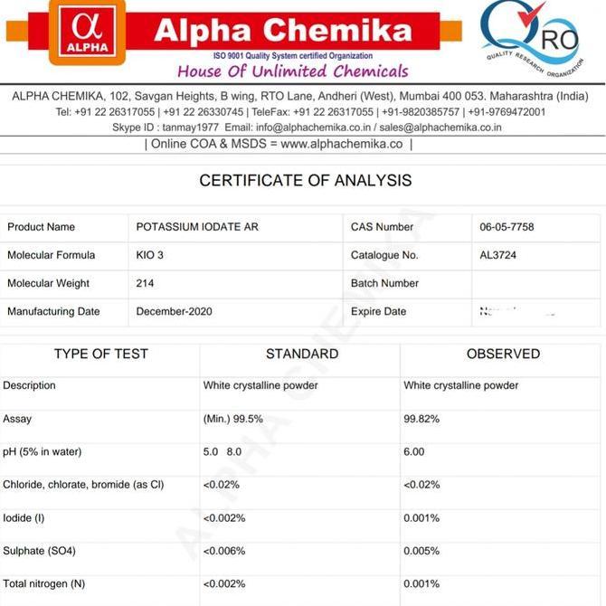 Ready stock Potassium iodate | KIO3 | Alpha Chemik repack