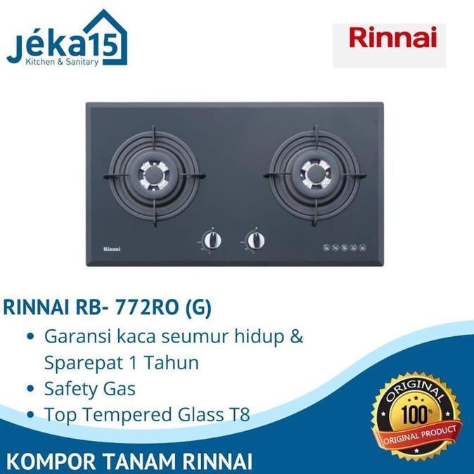 Kompor Kaca//Kompor Tanam//Kompor Rinnai RB-772 RO(G)Kaca Tempered