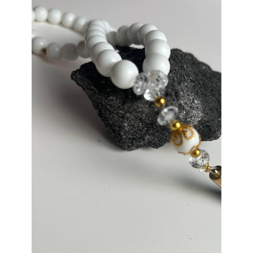 Tasbih Premium Warna Putih Polos / Eternal Serenity Tasbih / Tasbih Batu Giok Alam Rumbai / Tasbih 3