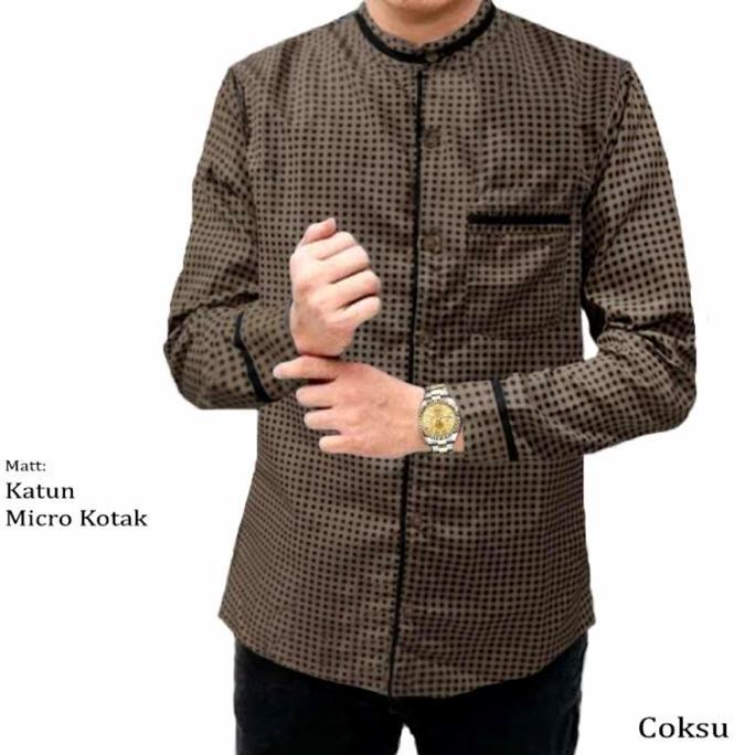 Kemeja Koko Pria Lengan Panjang Kotak Kotak