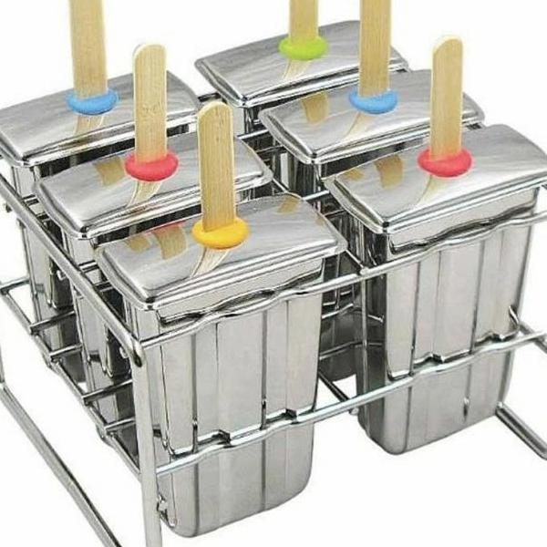 Popsicle Ice Cream Mould Stainless 6Pcs With Ra Cetakan Es Loli Mold