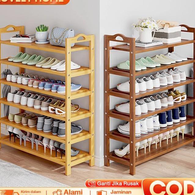 Love Rak Sepatu Susun Kayu Rak Bamboo Penyelenggara Rak Sandal Rak Sepatu Minimalis Serbaguna Aesthe
