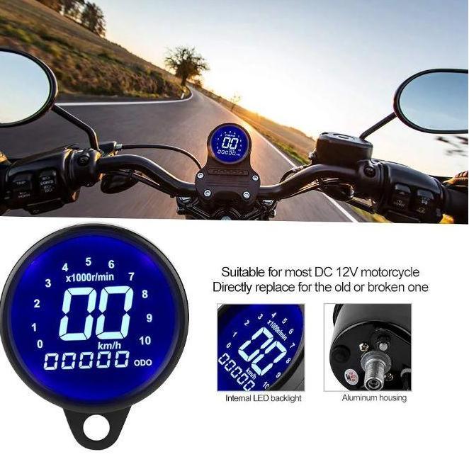 SPEEDOMETER DIGITAL BULAT MOTOR LED RPM BENSIN AMPERE TACHOMETER MOTORCYCLE KLASIK ORIGINAL DAN TERP