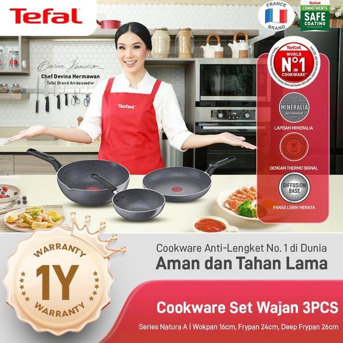 Tefal Cookware Set Wajan 3PCS Series Natura A / Fry Pan Anti Lengket