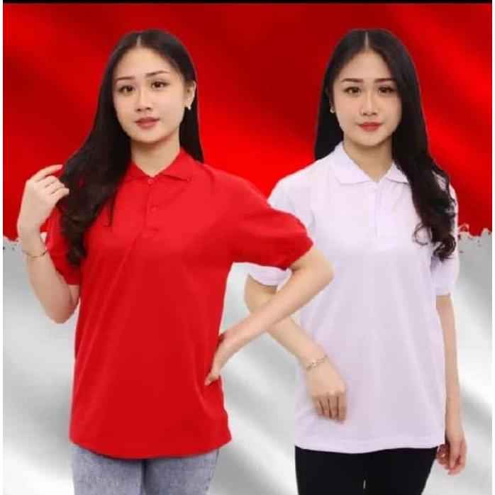 DA59 }} Kaos Kerah Polos Lengan Pendek UNISEX - Kaos Kerah Merah Putih - Kaos kerah polos