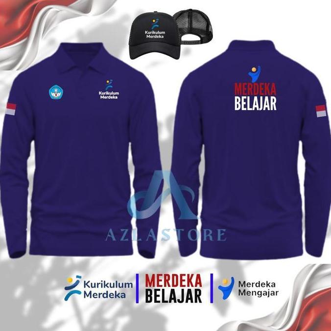 DF123 - FREE TOPI BAJU POLO SHIRT Lengan Panjang PRIA WANITA Original MERDEKA BELAJAR - KURIKULUM ME