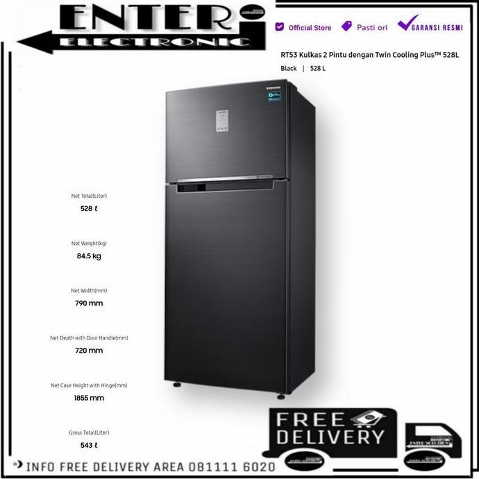 BEBAS ONGKIR - SAMSUNG RT53K6231BS SE - KULKAS 2PINTU INVERTER 543L 528L RT 53K6231BS