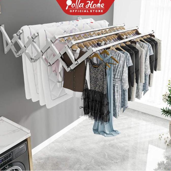 TERMURAH - Ollahom Jemuran Baju Tempel Dinding Stainless Tebal Jemuran Lipat Tembok Bisa Tarik Besi 