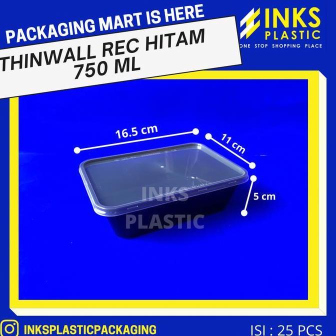 THINWALL PERSEGI 750 ML WARNA HITAM (25 PCS)