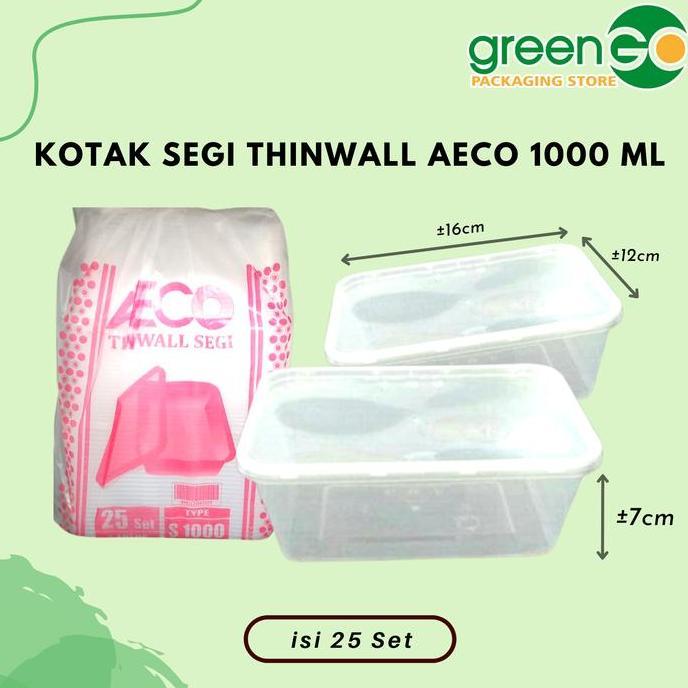 THINWALL KOTAK AECO BESAR 1000ML 25 SET TOPLES KOTAK MAKANAN PLASTIK