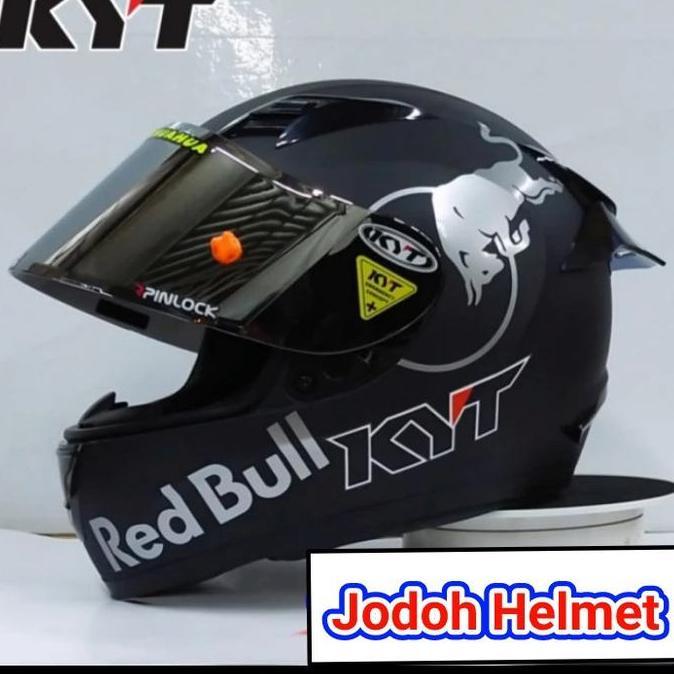 HELM KYT R10 SOLID BLACK DOFF RED BULL PAKET GANTENG