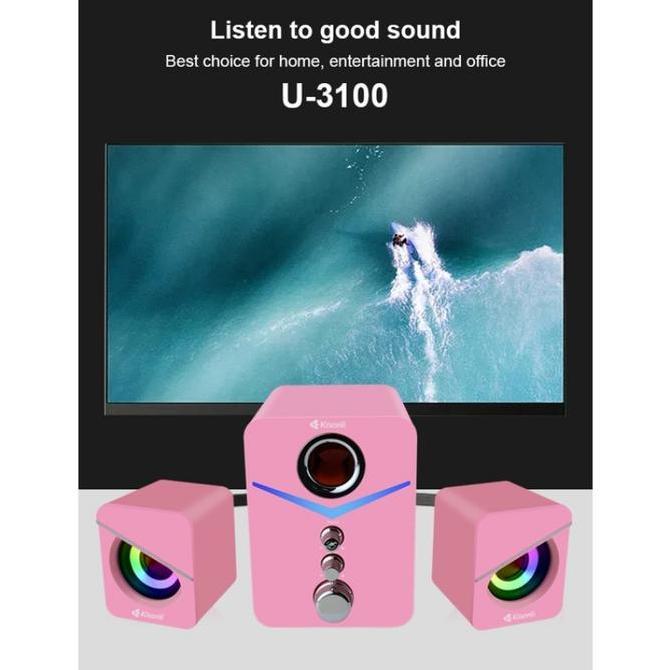 KISONLI Speaker Komputer/ Pc Laptop U3100 Bass, Treble And Subwoofer - Pink