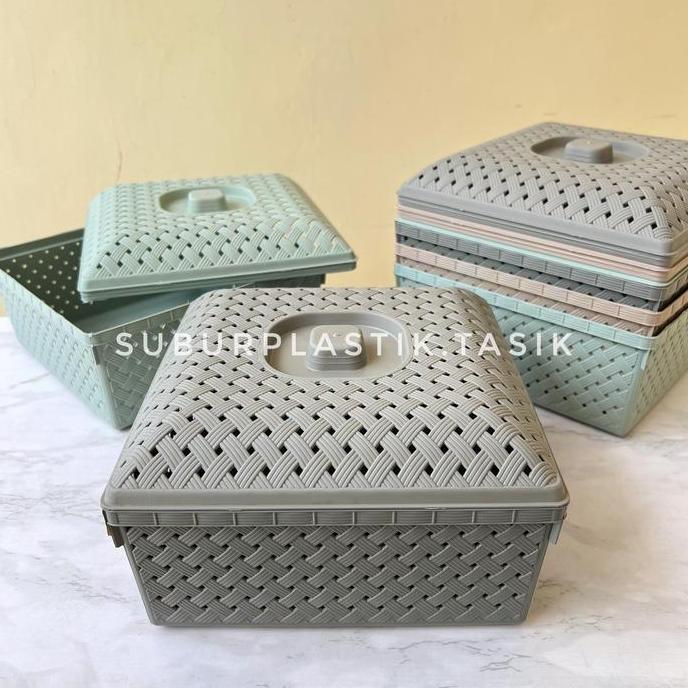 [6 pcs] Wakul Anyam Kotak Dengan Tutup | Wadah Berkat Hajatan Souvenir Besek Plastik Hampers Murah K