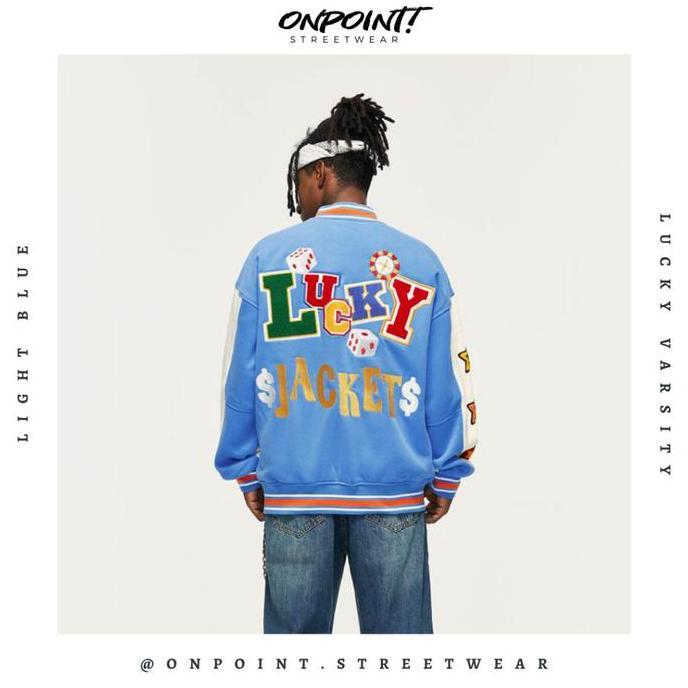 Promo Lucky varsity (Light Blue) - jaket pria jaket varsity pria varsity jacket varisty baseball jak