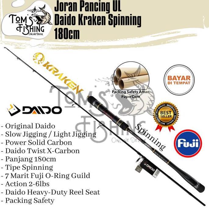 Joran Pancing DAIDO KRAKEN 180cm Spinning (PE 0.8-1.5 sd PE 3-5) OH Fuji Murah - Toms Fishing